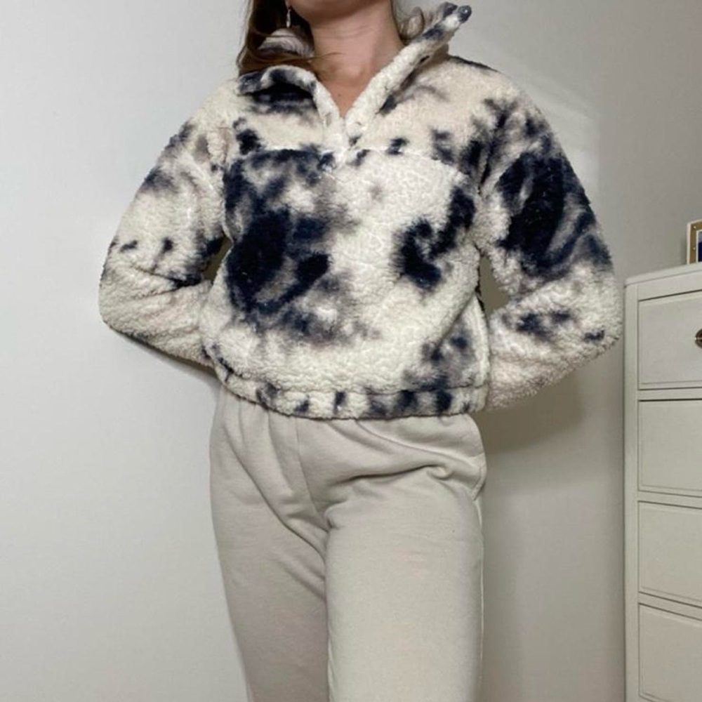 cropped teddy bear quarter button jacket